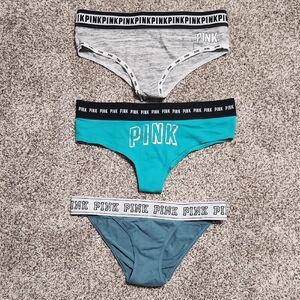 PINK Victoria's Secret Underwear Trio - Gray, Teal, Black - Size Small